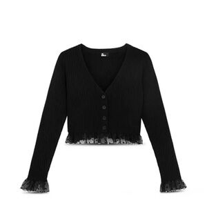 The Kooples Black Cardigan with Sheer Ruffle